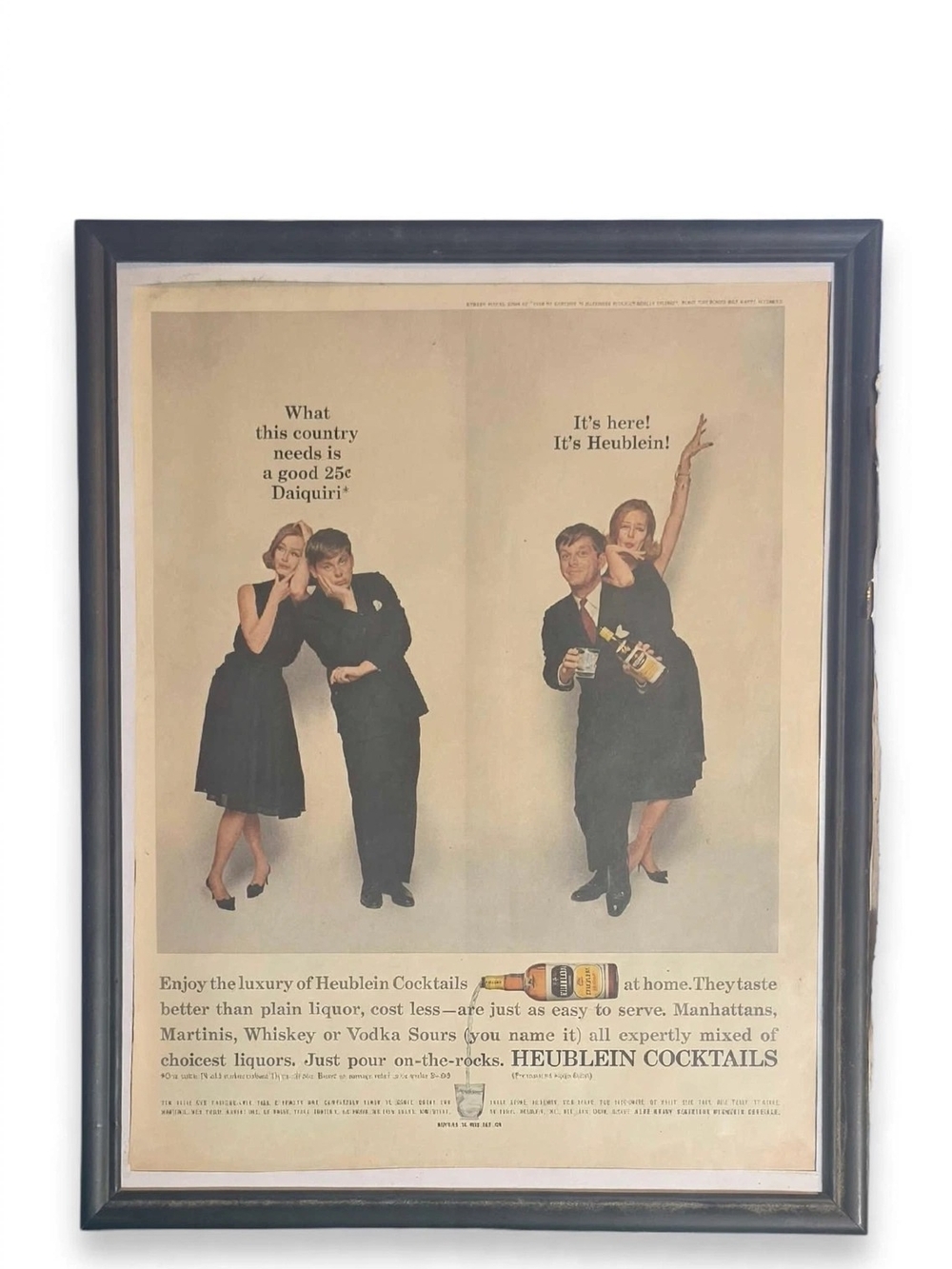 1962 HEUBLEIN COCKTAILS Vintage Framed Print Ad And Ready To Hang - Picture 1 of 1